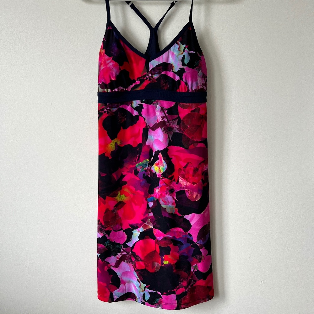 Athleta flower print racer back swim dress small